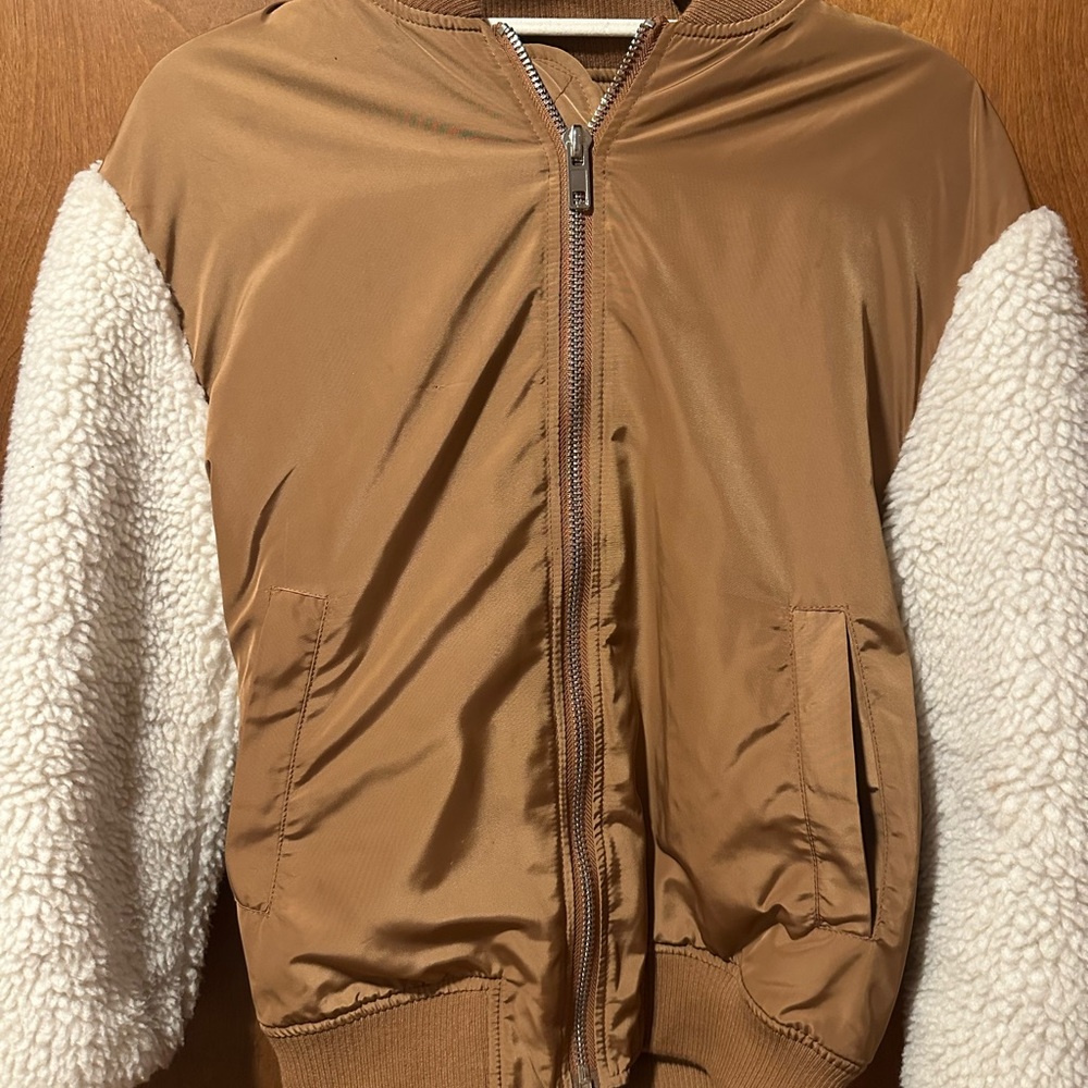 BB Dakota Bomber Jacket with Cream Sherpa Sleeves
